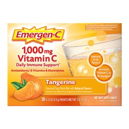 Emergen-C 1000mg Vitamina C Immune Support Powder Tangerine 30CT incluye Zinc, Manganese, 7 B Vitaminas y Electrolitos para Volver a Esenciales Escolares