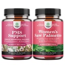 Bundle of Advanced PMS Support Supplement for Low Energy Mood Support Period Cramps and Bloating Relief for Women and Extra Strength Saw Palmetto for Women - DHT Blocker Thickening Hair Vitamin