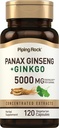Piping Rock Panax Ginseng &amp; Ginkgo Biloba Suplemento Silencio 5000 mg  120 Capsules ← Black Pepper Extract ← Vegetarian, Non-GMO, and Gluten Free Supplement