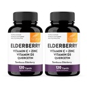 Elderberry Vitamin C and Zinc Capsules for Adults | 240 Count with Quercetin & Vitamin D3 | 6-in-1 Immune Support Supplement Pills | Sambucus Black Elderberry Natural Immunity Vitamins | Made in USA
