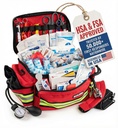 Scherber First Responder Fully-Stocked Professional Essentials EMT/EMS Trauma Kit | HSA/FSA Approved | Reflective Bag w/8 Zippered Pockets & Compartments & 200+ First Aid Supplies - Red