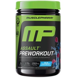 MusclePharm Assault Pre Workout Powder for Men &amp; Women – Energy & Strength Boost Pre-Workout Supplements with Beta Alanine, Caffeine, Creatine & Betaine Anhydrous – 30 Servings, Blue Raspberry Flavor