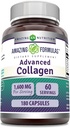 Amazing Formulas Advanced Collagen Supplement | Collagen Type I, II & III, with Vitamin C & Hyaluronic Acid | 1600 Mg Per Serving | 180 Capsules | Non-GMO | Gluten-Free | Made in USA