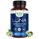 Naturales anidados Luna Suplemento de sueño, Melatonina Gratuita, No-Habit que forma suplemento de sueño herbal, Asistencia para adultos en tiempo de cama, Ayuda a dormir w/Chamomile, Valerian, L-Theanine, 60 cápsulas Vegan