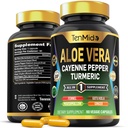 Aloe Vera Capsules Suplemento - 8in1 Fórmula - Combina con Turmeric, Cayenne Pepper, Marshmallow, Fennel, Gotu Kola, Ginger y Black Pepper - 90 cápsulas para 3 meses de suministro