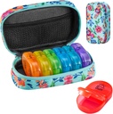Serfeymi Weekly Travel Pill Organizer 2 Times A Day AM PM Upgraded Rainbow Pill Box 7 Day with Portable Zipper Canvas Pill Case, Medicine Organizer for Pills, Vitamins, Fish Oils - Green 01