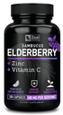Zeal Naturals Max Strength Elderberry Capsules - 500mg, 100 Capsules | Sambucus Black Elderberry, Vitamin C, and Zinc | 3-in-1 Immune Support Supplement for Adults