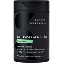 Sports Research® Ashwagandha Softgels with Coconut MCT Oil - Natural Adaptogen Made with Shoden® Ashwa for Relaxation, Calm &amp; Sleep Support - Gluten Free & Vegan Friendly - 60 Count