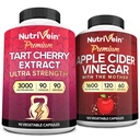Nutrivein Premium Tart Cherry 500mg & Apple Cider Vinegar 1600mg Bundle - Muscle Recovery & Uric Acid Cleanse Plus Digestion Support & Weight Management - Non-GMO, Vegan/Vegetarian - 90 + 120 Pills