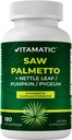 Vitamatic Saw Palmetto Extract for Men &amp; Women 180 Veg Capsules - Hecho con Pumpkin Seed, Pygeum, Nettle Leaf - Hecho en EE.UU. - Promociona la función saludable de la próstata