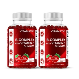 Complejo de vitamina B con vitamina C &amp; Inositol - sabor de fresa natural - 60 gomas (2 botellas)