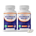 Vitamatic Magnesium Malate 2000mg per Serving - 90 Tabletas Vegetarianas - Añadido B6 para la absorción máxima - Apoya el músculo, la articulación y la salud del corazón* (2 Botellas, Desflavoradas)