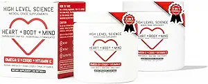 High Level Science CoQ10, Omega-3, Vitamina E, Cardiólogo Formulado para Heart + Body + Mind Health, DHA/EPA, Antioxidante para la Energía, Superior Bioavailable Fish Oil, Gluten Free, 60 Softgels - 2 Pack