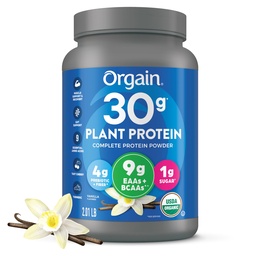 Orgain Organic 30g Vegan Plant Protein Powder, Vainilla, 9g EAAs + BCAAs, High Plant Protein, 4g Prebiotic + Fiber, 1g Sugar, Pre-Workout, Muscle Support + Recovery - 2.01lb (Packaging May Vary)