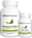 BiOptimizers - P3-OM and MassZymes Bundle - Premium Digestive Enzymes and Probiotics for Women and Men - Doctor-Formulated (120 MassZymes Capsules, 60 P3-OM Capsules)