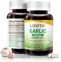 Lovita Odorless Garlic Capsules, 5000mg Fresh Garlic Equivalent, 1.25% Allicin Extract, Supports Heart, Blood Pressure, Cholesterol & Immune System, Non-GMO, Gluten-Free, 60 Vegan Capsules