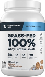 Laboratorios Transparentes Grass-Fed Whey Protein Isolate - Naturalmente Flavored, Gluten Free Whey Protein Powder con 28g de Proteína por Ser " 9 Aminoácidos - 30 Serviciones, Oatmeal Chocolate Chip Cookie