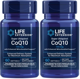 Super Ubiquinol CoQ10 con soporte Mitocondrial mejorado, Potent Heart Health & Cellular Energy Production Support,Ultra-absorbable,Gluten-Free,Non-GMO, 100 mg, 60 softgels (Pack of 2)