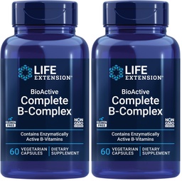Extensión de vida Bioactive Complejo B, Corazón, Cerebro y Nerve Soporte, Energía sana, metabolismo, Complejo B completo, 60 cápsulas vegetarianas (Pack of 2)
