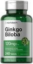 Horbäach Ginkgo Biloba Suplemento TEN 120mg TEN 240 Tablets TENIDO Resumen herbario estandarizado ANTE Flavone Glycosides ANTE Vegetarian, Non-GMO, y Gluten Free