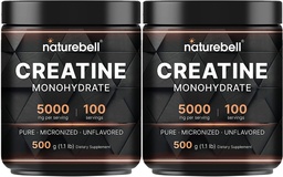 NatureBell 2 Pack Creatine Monohydrate Powder 500g, 5,000mg Por Serving ¦ Micronized, Pure " Unflavored ANTE Pre-Workout Muscle Support ⋅ Keto, Vegan, Filler-Free TEN 200 Servings (2.2 lb)