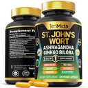 Suplemento de hierba de San Juan - 8in1 Fórmula - Combina con Ashwagandha, Ginkgo Biloba, Shilajit, Valerian, Holy Basil, Chamomile y Black Pepper - 120 cápsulas Vegan para 4 meses de suministro