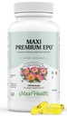 Maxi-Health Evening Primrose and Flax Seeds Oil Softgels - Vegan Omega 3 6 9 Suplementos para la piel sana, el pelo y las articulaciones - Kosher Certified, Organic Evening Primrose Oil Softgels, 180 Conde