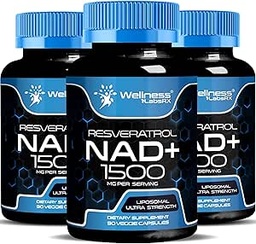 WELLNESS LABSRX NAD Suplemento, 1500mg - Liposomal NAD+ Suplemento con Resveratrol, NAD Plus Boosting - Apoyo a la salud celular y el envejecimiento saludable - Ultra Strength Capsules, USA Made - 3 Pack