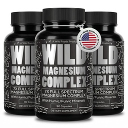 Alimentos silvestres Suplemento Complejo de Magnesio con 7X Formas ← Absorción alta, Espectrum completo, Digestión fácil TEN 500mg Glycinate, Bisglycinate, Malate, Orotate, Citrate, Taurate ANTE 90 Cápsula (Pack of 3)