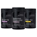 Investigación Deportiva Vegan Biotina 10.000mcg con aceite de coco, Primrose de noche Suplemento de aceite prensado frío y vitamina vegetal K2 MK7 + Vegan D3 5000iu