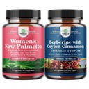 Bundle of Extra Strength Saw Palmetto for Women and Balancing Berberine Plus 1200mg Complex - DHT Blocker Thickening Hair Vitamins for Hair Loss - Antioxidant Berberine with Ceylon Cinnamon Capsules