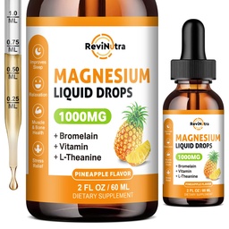 gotas líquidas de magnesio Glycinate, 1000 mg de suplemento líquido de magnesio para el sueño, Nerve, energía, músculo, hueso, calma " , alta absorción, 2 Fl Oz, sabor de piña libre de azúcar