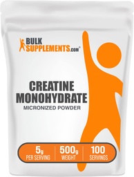 BulkSupplements.com Polvo de Monohidratos de Creatina - Polvo de Creatina Micronizada, Sin sabor - Puro y sin gluten, 5g por Serving, 500g (1.1 libras) (Pack of 1)