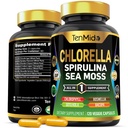 Chlorella Suplemento para Hombres y Mujeres - 7in1 Fórmula con Spirulina, Moss del Mar, Clorophyll, Gotu Kola, Boswellia & Bacopa - Immune Support - Rich in Nutrient, Vitaminas - 120 cápsulas