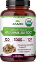 Zazzee USDA Organic Marshmallow Root 10:1 Extract, 3000 mg Strength, 120 Vegan Capsules, 4 Month Supply, Standardized, Concentrated 10X Extract, 100% Vegetarian, All-Natural, Non-GMO, Made in The USA