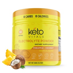 Keto Vitals Electrolytes Polvo - Azucar libre Keto Electrolitos Polvo con Potasio, Magnesio, Sodio, " Calcio - No Sugar Electrolyte Drink Mix " Hidration Powder, 60 Servings, Piña Coconut