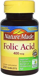 Nature Made Folic Acid 400 mcg (665 mcg DFE) Tablas, 250 Cuenta (Pack of 3)