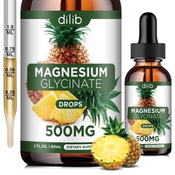 Magnesio Glycinate Suplemento, Liquid Magnesium Glycinate Liquid Drops 500mg-Support Stress Relief, Relax, Mood, Sleep, Bone & Muscle-2 Fl Oz, Vegan, Pineapple Flavor
