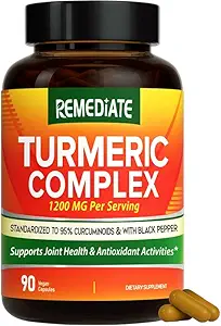 Turmeric Curcumin, 1200 mg Turmeric Root Extract & Powder, Standardized to 95% Curcuminoids, High Potency Joint Health Support, Enhanced Absorption with Black Pepper, 90 Vegan Caps