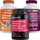 Ceylon Cinnamon (1pk), Fadogia Tongkat Ali (1pk), and Nitric Oxide (1pk) Supplement Bundle - Potent Vitamins for Heart, Energy, Male Well-Being, & Immune Support - Non-GMO, Vegan, Gluten-Free
