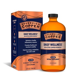 Soberano Bio-Active Copper Hydrosol - Bioavailable Cobre Suplemento líquido para adultos y niños con Hidrosol Plata para el cabello, la piel y las uñas - 32 fl oz (946mL)