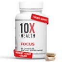 10X Health Focus Rhodiola Rosea - Suplementos cerebrales para la memoria y el foco - 60 cápsulas Focus Suplemento, Memory Supplement for Brain Health con Ginkgo Biloba, Huperzine A - Ginkgo Biloba Capsules