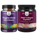 Bundle of High Absorption Magnesium Glycinate Capsules for Calming Sleep Plus Muscle Bone & Nerve Support and Multi Collagen Protein Powder for Women and Men - Hair Skin and Nails Vitamins