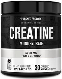 Funda de Monohidrato de la Fábrica Jacked Creatine 150g - 5g Suplemento diario de Creatina para Hombres y Mujeres, Vegan-Friendly, Terceros Tested - 30 Servimientos, Desflavorado