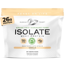 Muscle Feast Grass-Fed Whey Protein Isolate, All Natural Hormone Free Pasture Raised, Whey Isolate Protein Powder for Hombre and Women, Clean, Gluten-Free, Delicious Isolate Protein - Vanilla, 2lb