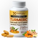 Turmeric Curcumin 2565 mg, 90 Capsules, 95% Curcuminoids & BioPerine Black Pepper Extract, Extra Strength Turmeric Supplement, All Natural & Non – GMO, Gluten-Free, Vegan Capsules