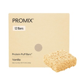 ProMix Nutrition Protein Puff Bars, 12-Pack - Madagascar Vanilla - Marshmallow Crispy Treat - Great Tasting &amp; Healthy On The Go Snack - High Protein & Low Calorie - Non-GMO & Free From Gluten, Soy, & Corn.