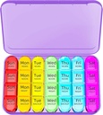 Odaro Weekly Pill Organizer 4 Times a Day, Daily Pill Box 7 Day, Large Travel Pill Case with 28 Compartment to Hold Medicine, Vitamin and Supplement - Purple Case
