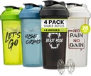 GOMOYO [4 Pack] 28oz Botella de Shaker con citas Motivativas Copa de Shaker con mezclador de 4x Wire ¦ Shaker para Protein Mixes Pack es gratis BPA, Leak Proof y lavavajillas Safe