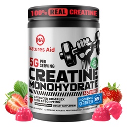Natures Aid Creatine Monohydrate Gummies (5g) – Pre-Workout Energy &amp; Muscle Growth Support for Men &amp; Women ← Strawberry Electrolyte Gummies (135 Conde)